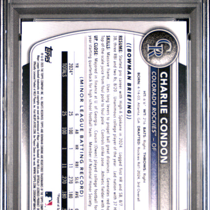 2025 Bowman Chrome Prospects Charlie Condon #BCP75 PSA 9