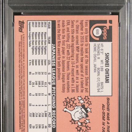 2018 Topps Heritage Shohei Ohtani #600 PSA 9