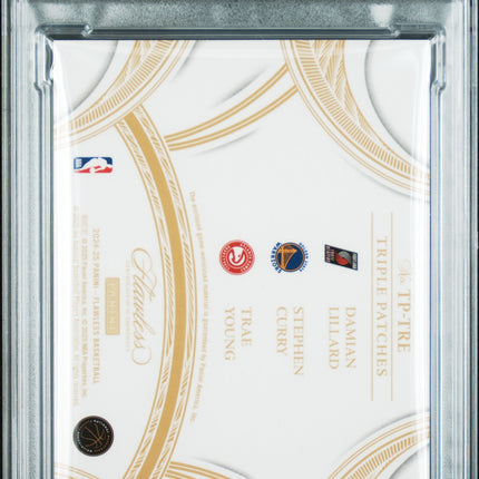 2024 Flawless Triple Young Stephen Curry Damian Lillard Logoman Patch /25 PSA 10