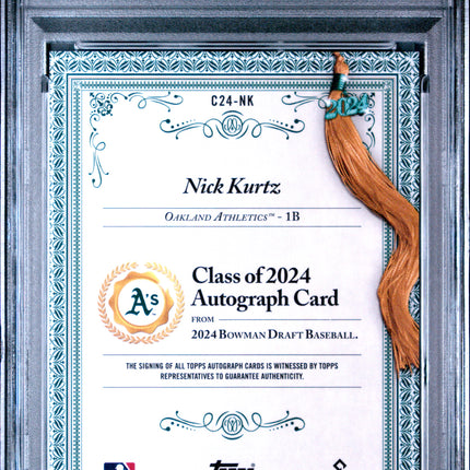 2024 Bowman Draft Class Of 2024 Nick Kurtz #C24NK Green Ref 54/99 PSA 10 Auto