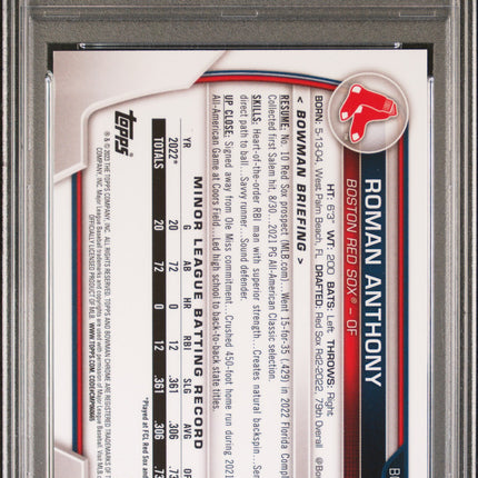 2023 Bowman Chrome Roman Anthony #BCP71 Blue Shimmer 027/150 PSA 10