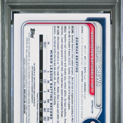 2024 Bowman Chrome Autographs Dylan Crews #CPADC Refractor 256/499 PSA 9 Auto