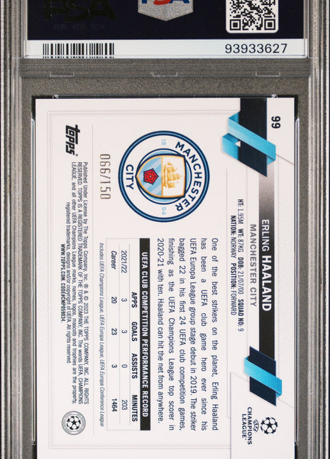 2022 Topps UEFA Club Erling Haaland #99 Black & White Icy Foil PSA 10