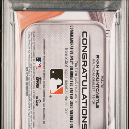 2022 Topps MLB Logo Commemorative Medallion Ryan Mountcastle Platinum 1/1 PSA 9