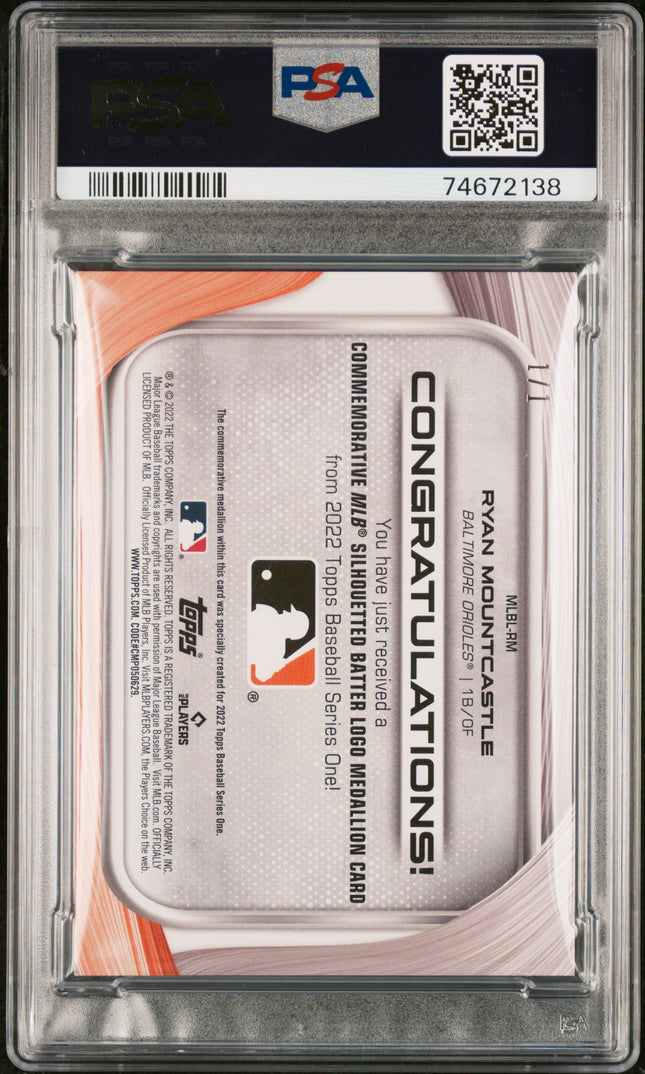 2022 Topps MLB Logo Commemorative Medallion Ryan Mountcastle Platinum 1/1 PSA 9