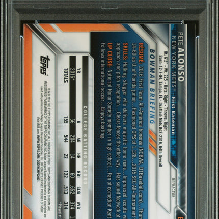 2016 Bowman Draft Pete Alonso #BDC92 Chrome Refractor PSA 10