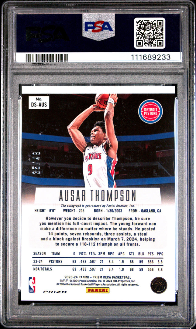 2023 Panini Prizm Deca Signatures Ausar Thompson #DSAUS Blue PSA 10
