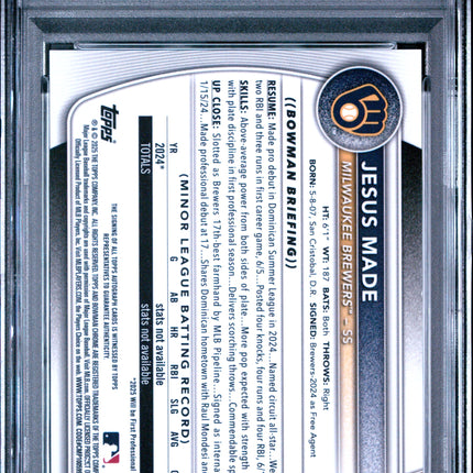 2025 Bowman Chrome Prospect Autographs Jesus Made #CPAJM PSA 9 Auto