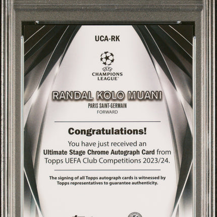 2023-24 Topps UEFA Ultimate Stage Chrome Randal Kolo Muani #UCARK PSA 10 Auto