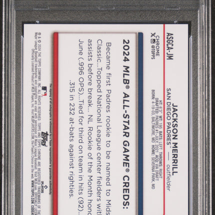 2024 Topps Chrome Update 2024 All-Star Game Jackson Merrill #JM PSA 10 Auto
