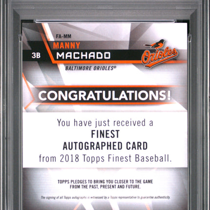 2018 Finest Autographs Manny Machado #FA-MM Orange Refractor PSA 9 Auto /25