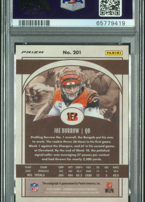 2020 Panini Chronicles Legacy Joe Burrow #201 Signature Orange PSA 9