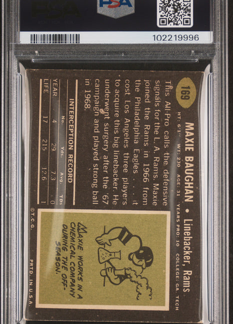 1969 Topps Maxie Baughan #169 PSA 3 Auto 10