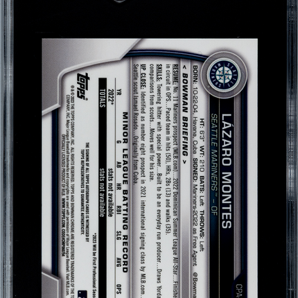 2023 Bowman Chrome Lazaro Montes #CPALM Blue Lunar Refractor SGC 10 Auto 10 /150
