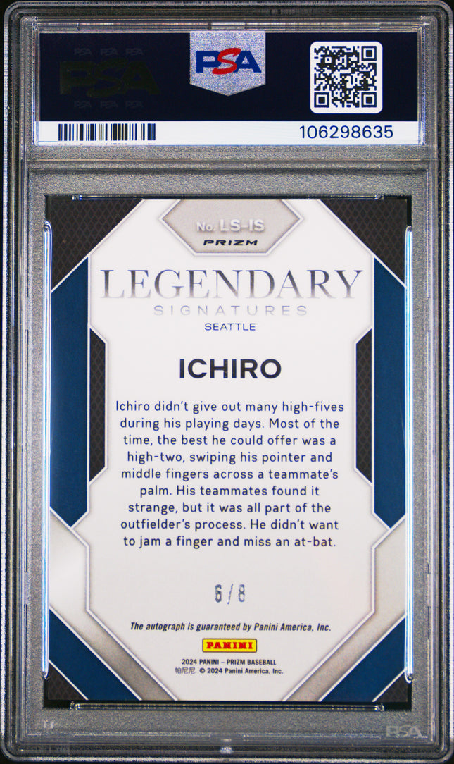2024 Panini Prizm Legendary Signatures Ichiro #LSIS Blue Shim Fotl PSA 10