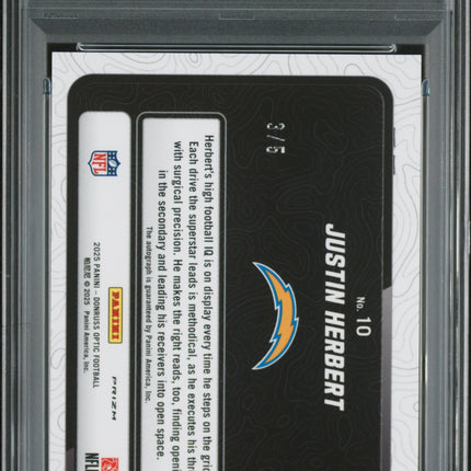 2025 Panini Optic Passing Grade Justin Herbert #10 Auto Purple Stars /5 PSA 9
