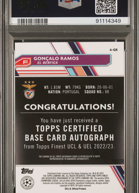 2022-23 Topps Finest Neon Green /99 Auto Goncalo Ramos #AGR PSA 10