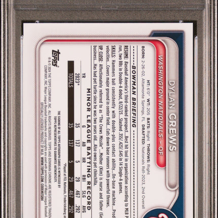 2024 Bowman Chrome Autographs Dylan Crews #CPADC Green Lava 96/99 PSA 10 Auto