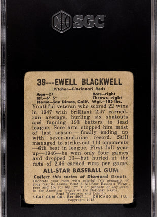 1948-49 Leaf Gum Co. Ewell Blackwell #39 SGC 1.5