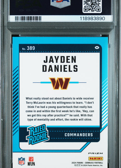 2024 Panini Donruss Jayden Daniels #389 Optic Preview Pink PSA 10