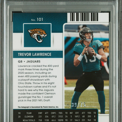 2021 Panini Contenders Optic Trevor Lawrence #101 Autograph Red PSA 9 Auto /75