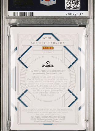 2021 Panini National Treasures Miguel Cabrera #34 Holo Gold PSA 9