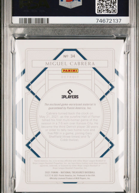 2021 Panini National Treasures Miguel Cabrera #34 Holo Gold PSA 9