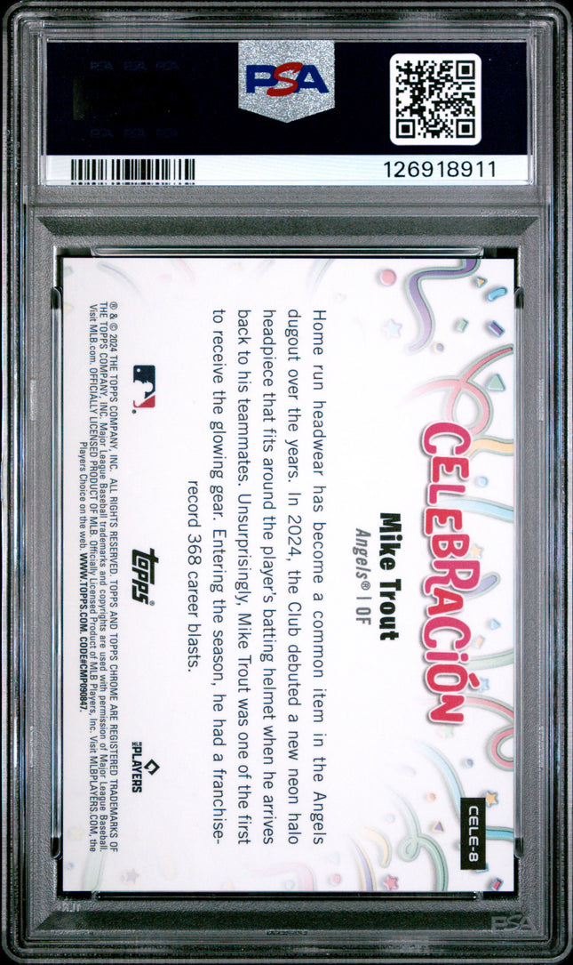2024 Topps Chrome Update Celebracion Mike Trout #8 Gold Refractor PSA 8 /50