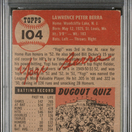 1953 Topps Yogi Berra #104 PSA 2 Authentic Auto