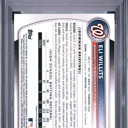 2025 Bowman Draft Mega Box Chrome Prospects Eli Willits #1 PSA 10