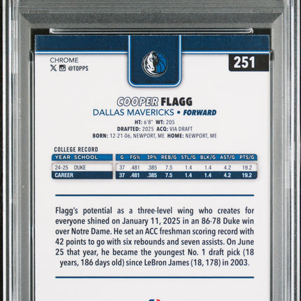 2025 Topps Chrome Cooper Flagg #251 Raywave PSA 8