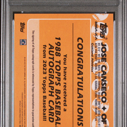 2023 Topps 1988 Topps Baseball Jose Canseco #88BAJCA Black PSA 8 Auto /199