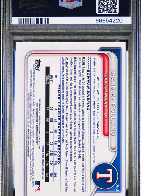 2024 Bowman Chrome Auto Chandler Pollard #CPACP Prspct Green Grass Ref /99 PSA 9