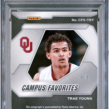 2024 Panini Prizm Campus Favorites Trae Young #CFSTRY Black Gold Auto /5 PSA 10
