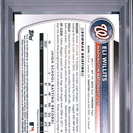 2025 Bowman Draft Eli Willits #BDC-1 Chrome PSA 10