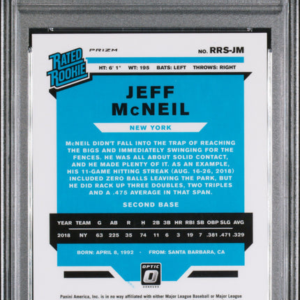 2019 Panini Donruss Optic Rated Rookie Jeff Mcneil #JM Purple PSA 9 Auto /125