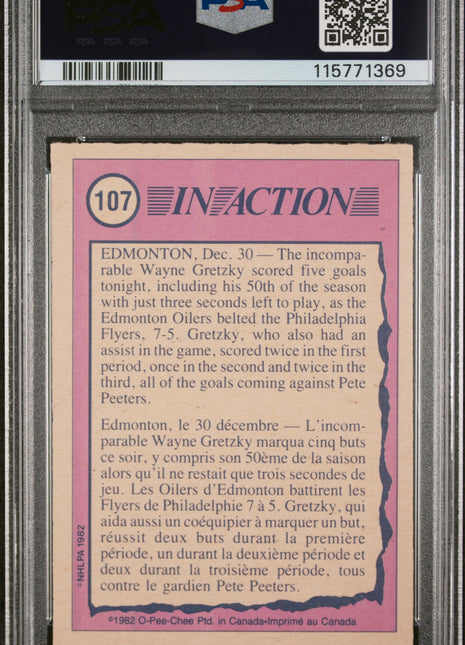 1982 O-Pee-Chee Wayne Gretzky #107 In Action PSA 8