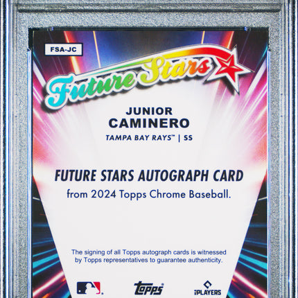 2024 Topps Chrome Logofractor Future Stars Junior Caminero Gold /50 PSA 9 Auto