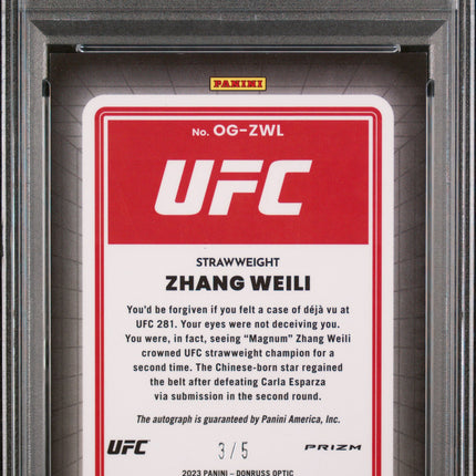 2023 Panini Donruss Optic UFC Opti-Graphs Zhang Weili #OGZWL Green PSA 9 Auto /5