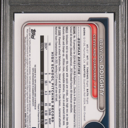 2024 Bowman Draft Chrome Auto Braylon Doughty #CPABD Org Refractor /25 PSA 10