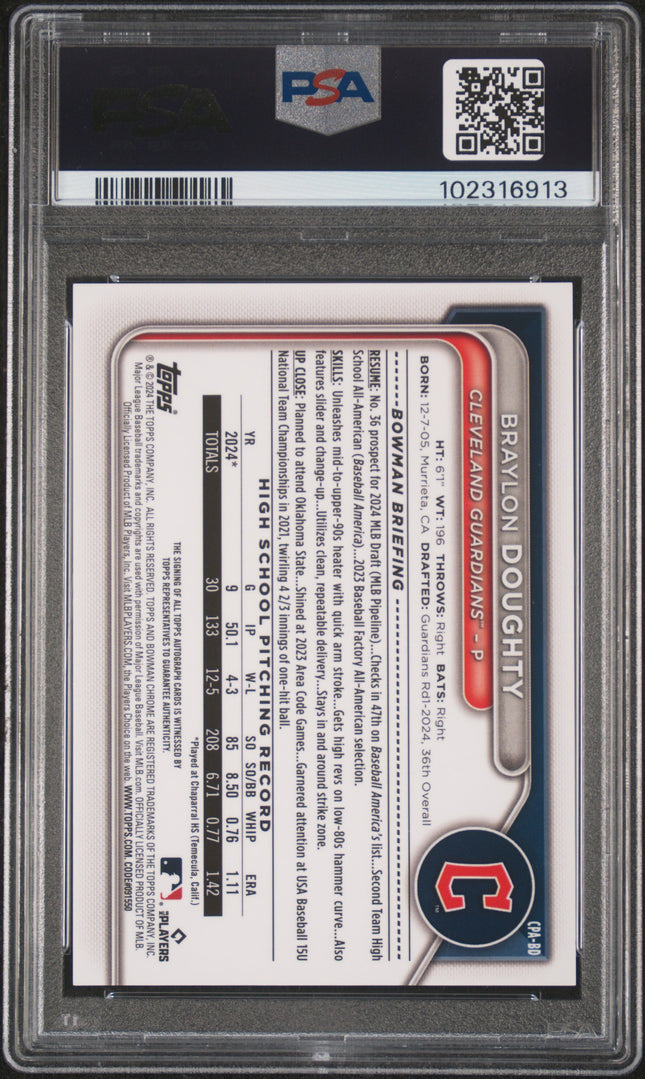 2024 Bowman Draft Chrome Auto Braylon Doughty #CPABD Org Refractor /25 PSA 10