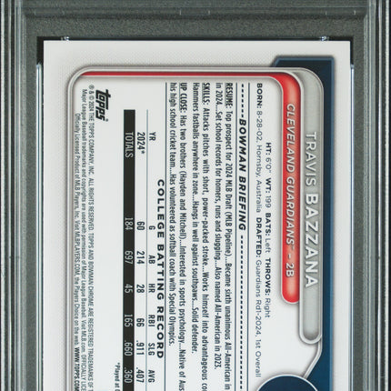 2024 Bowman Draft Travis Bazzana #BDC1 Chrome Yellow Refractor 54/75 PSA 6