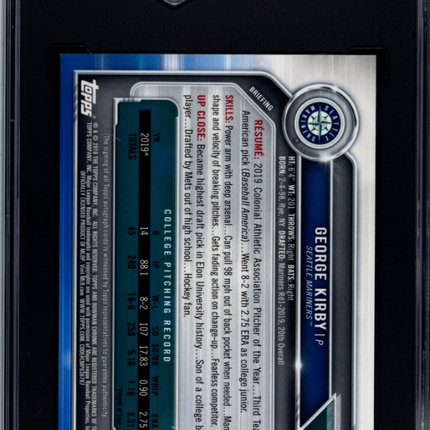 2019 Bowman Chrome Draft George Kirby #CDAGK Blue Refractor /150 SGC 9.5 Auto 10