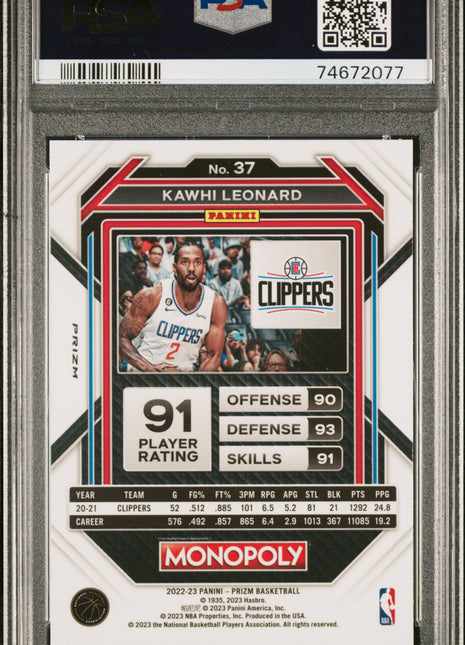 2022 Panini Prizm Monopoly Kawhi Leonard #37 PSA 10 Go Space