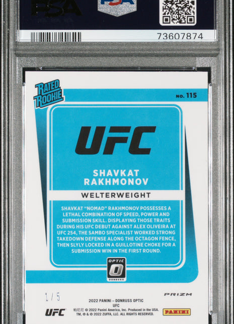 2022 Panini Donruss Optic UFC Shavkat Rakhmonov #115 Green PSA 9