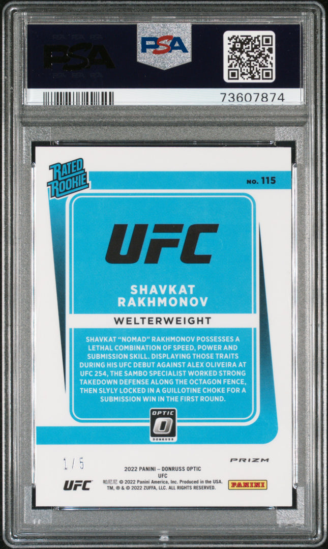 2022 Panini Donruss Optic UFC Shavkat Rakhmonov #115 Green PSA 9