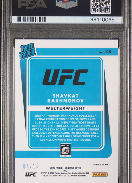 2022 Panini Donruss Optic UFC Shavkat Rakhmonov #115 Gold PSA 9