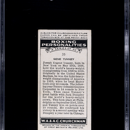 1938 Churchman's Cigarettes Gene Tunney #35 Boxing Personalities SGC 4