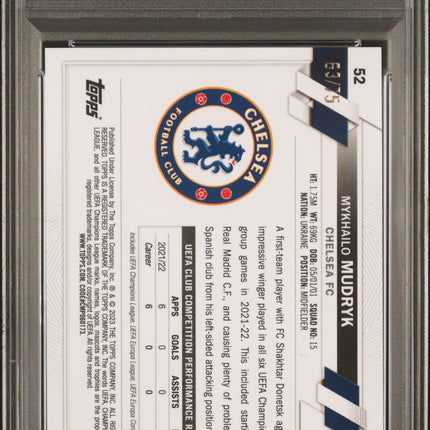 2022-23 Topps Chrome UEFA Mykhailo Mudryk #52 Blue & Gold Seismic Ref PSA 10