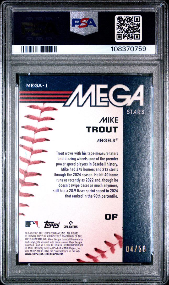 2025 Topps Topps Mega Stars Mike Trout #MEGA1 Gold Foil PSA 9 /50
